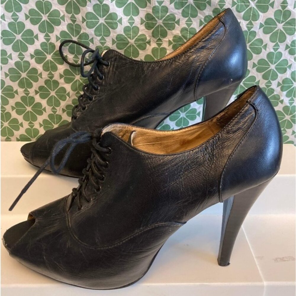 High Heeled Black Leather Shoes with Open Toe!